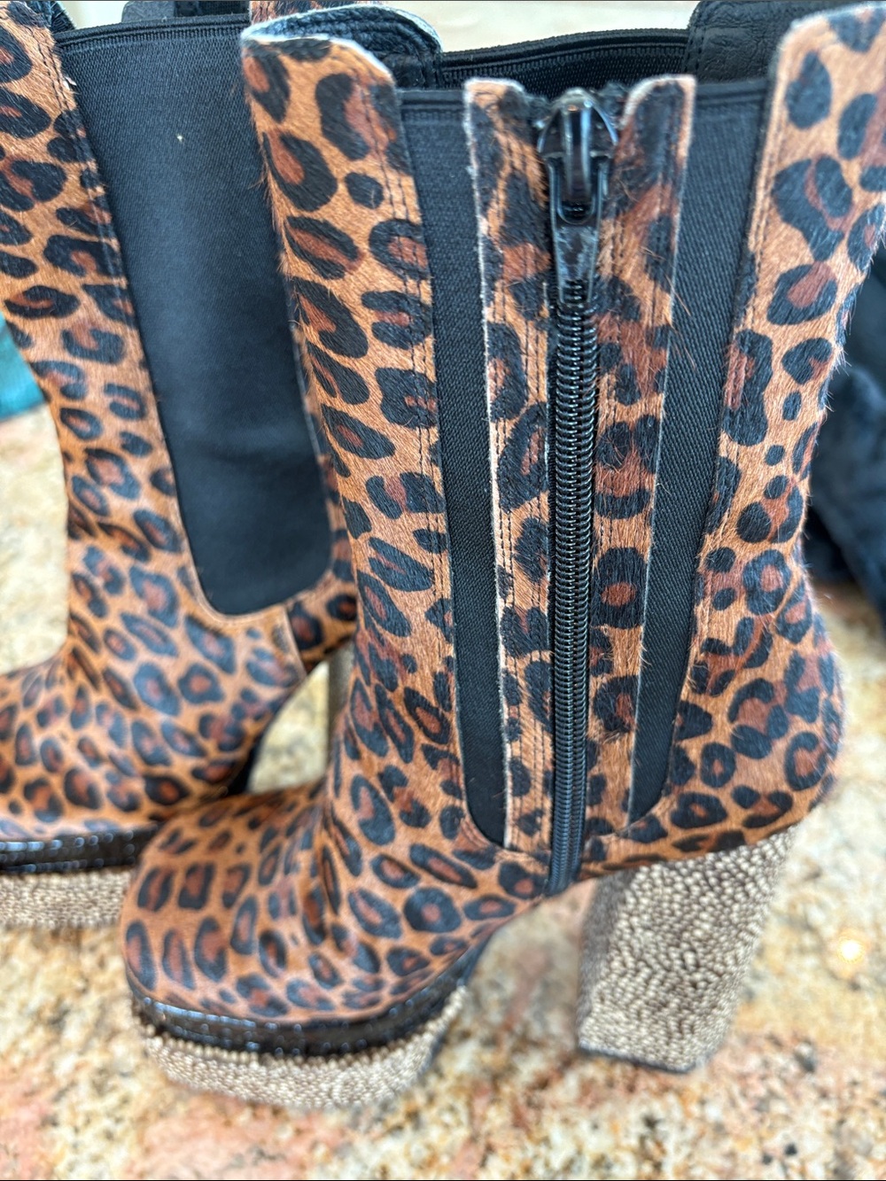 Jeffrey Campbell Leopard Print Platform Ankle Boots - Brown Black